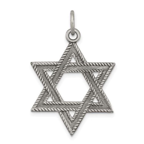 Sterling Silver Antiqued Star of David Pendant 22 x 25mm (1 Inch)